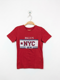 Primark Girls Red "BKLYN NYC 1976" Graphic Tee - Size 9-10 Years (Estimated Age 9-10 Years) AB2