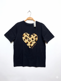 Primark Cares Girls Navy Blue "Wild Heart" Leopard Print Heart Tee - Size Estimated Age 12-13 Years AB1