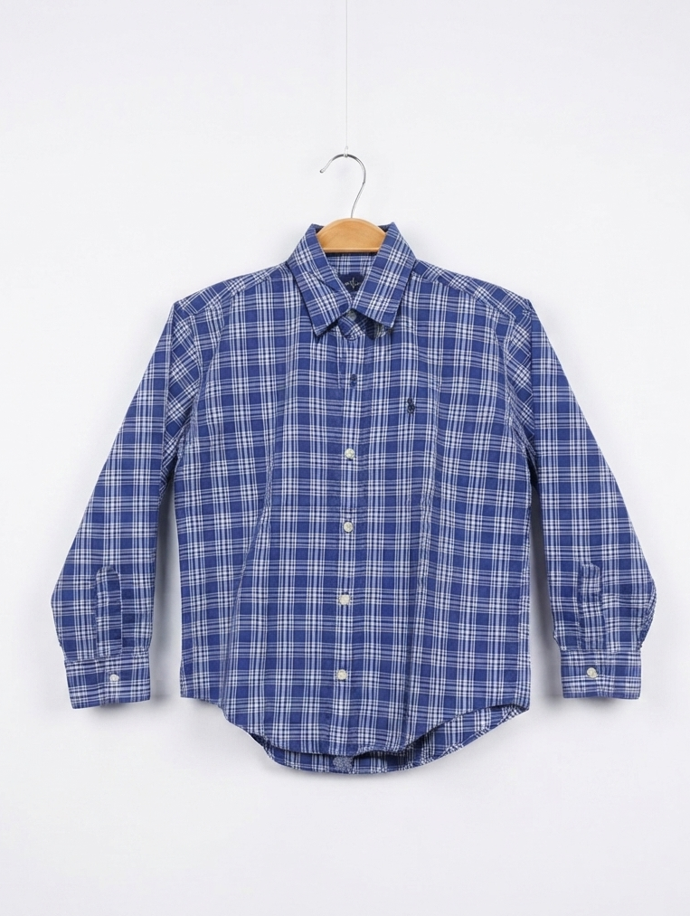 Ralph Lauren Boys Navy & White Plaid Button-Down Shirt - Size 6 (Estimated Age 6 Years) AB2