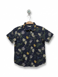 C Boys Navy Blue Floral Print Short Sleeve Button-Down Shirt - Size 128, Estimated Age 7-8 Years AB2