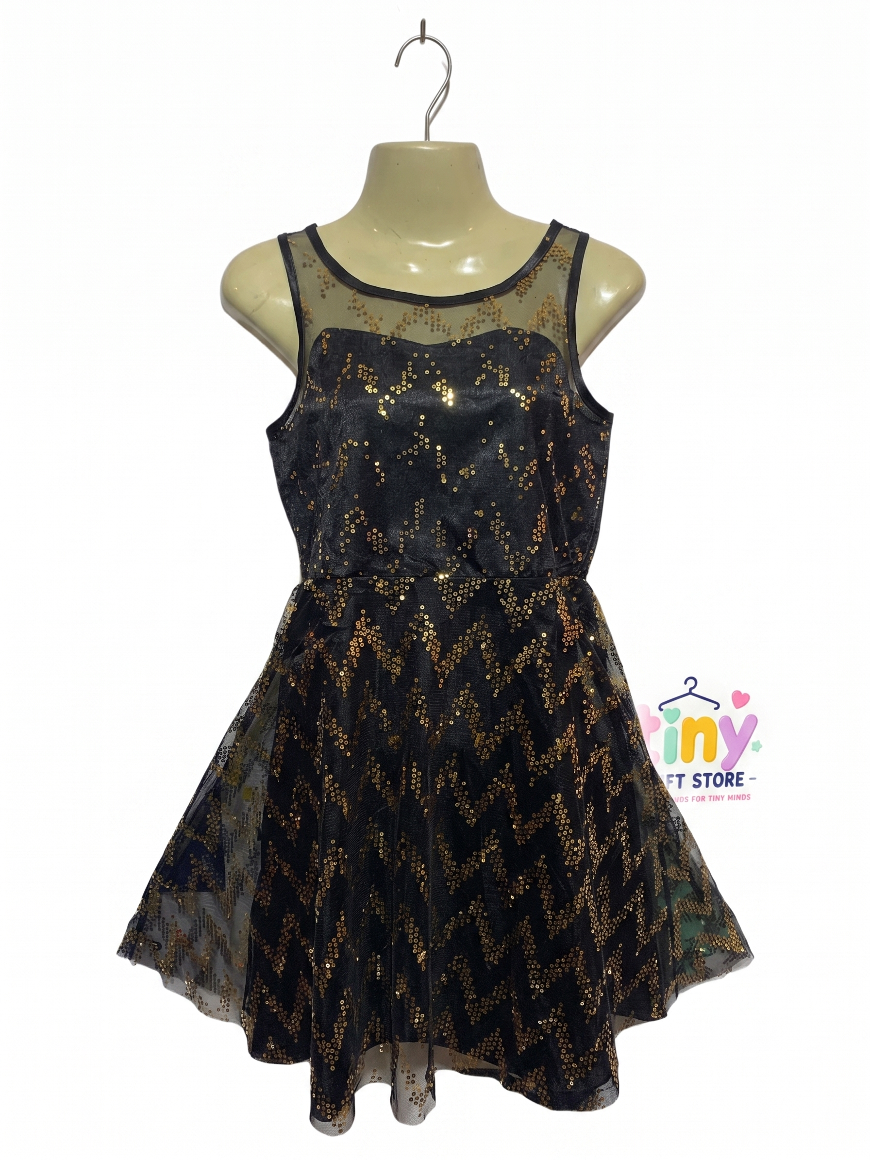 Speechless Girls Black & Gold Sequin Chevron Sleeveless Party Dress - Size 10 Years AB1