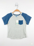 Tilii Boys Cream & Navy Striped Raglan Pocket Tee - Size Estimated Age 9 Years AB1