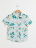 H&M Boys Tropical Dinosaur Island Short Sleeve Button-Down Shirt - Size 4-5Y AB1