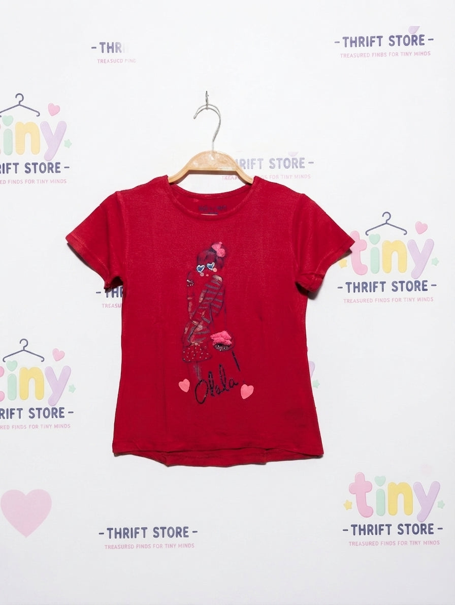 Rock & Love Girls Bright Red "Olala" Graphic Short Sleeve Tee - Size 8A (Estimated Age 8 Years) AB2