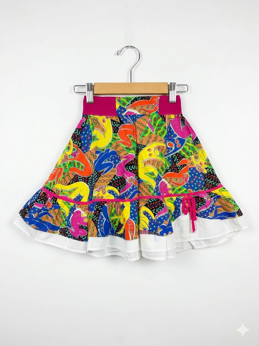 Young Canda Girls Vibrant Abstract Art Tiered Skirt - Size Estimated Age 7–8 Years AB1