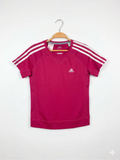 Adidas Girls Shocking Pink Climacool 3-Stripe Athletic Tee - Size L (13-14Y) Estimated Age 13-14 Years AB1