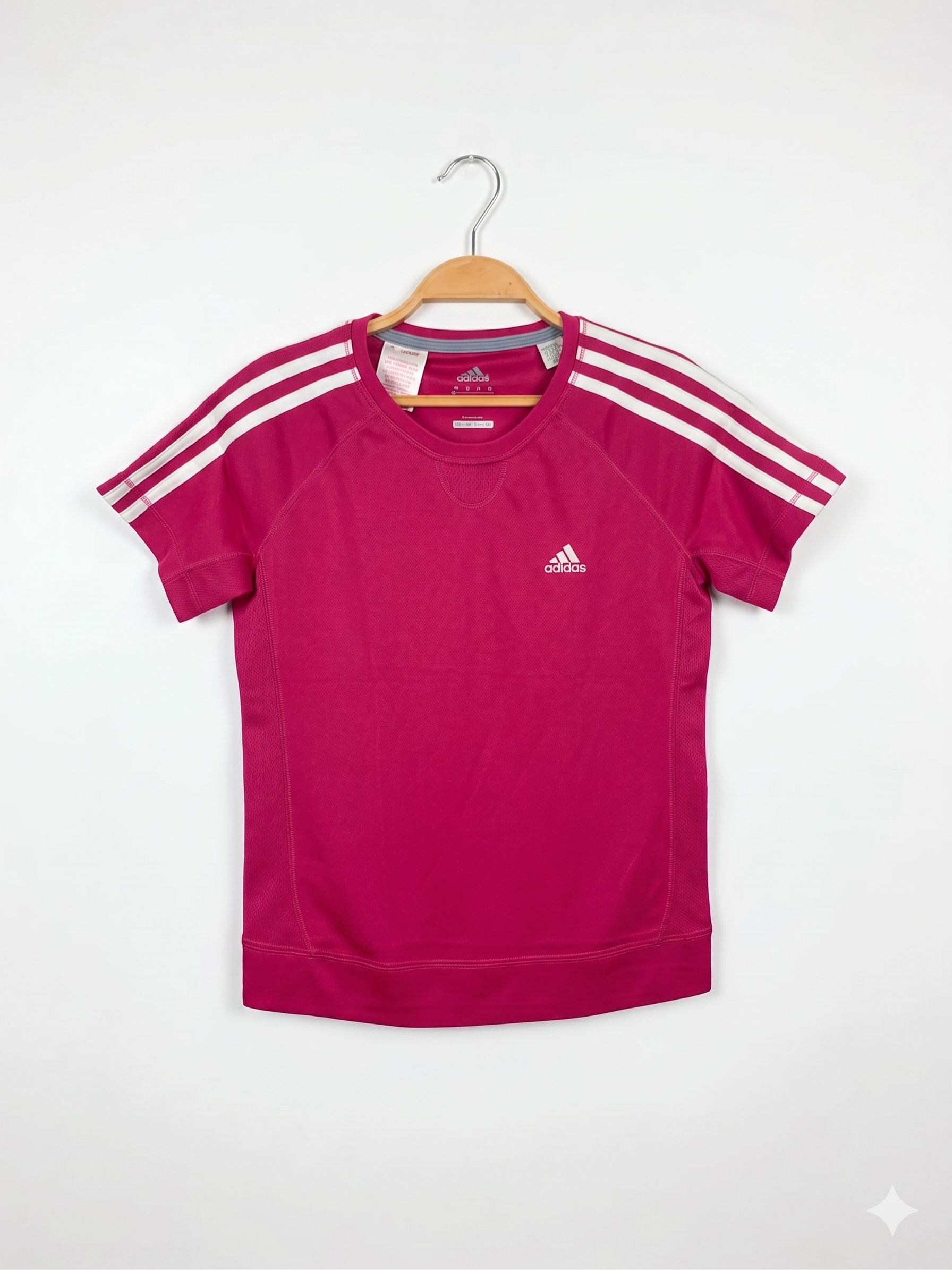 Adidas Girls Shocking Pink Climacool 3-Stripe Athletic Tee - Size L (13-14Y) Estimated Age 13-14 Years AB1