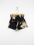 SHEIN Girls Black Floral Paperbag Waist Shorts - Size 9Y (Estimated Age 9 Years) AB2