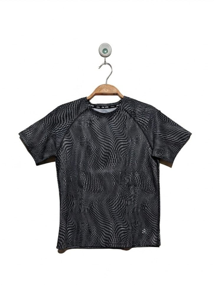 H&M Boys Grey/Black Abstract Print "Sport" Active Tee - Size Estimated Age 8-10 Years AB2