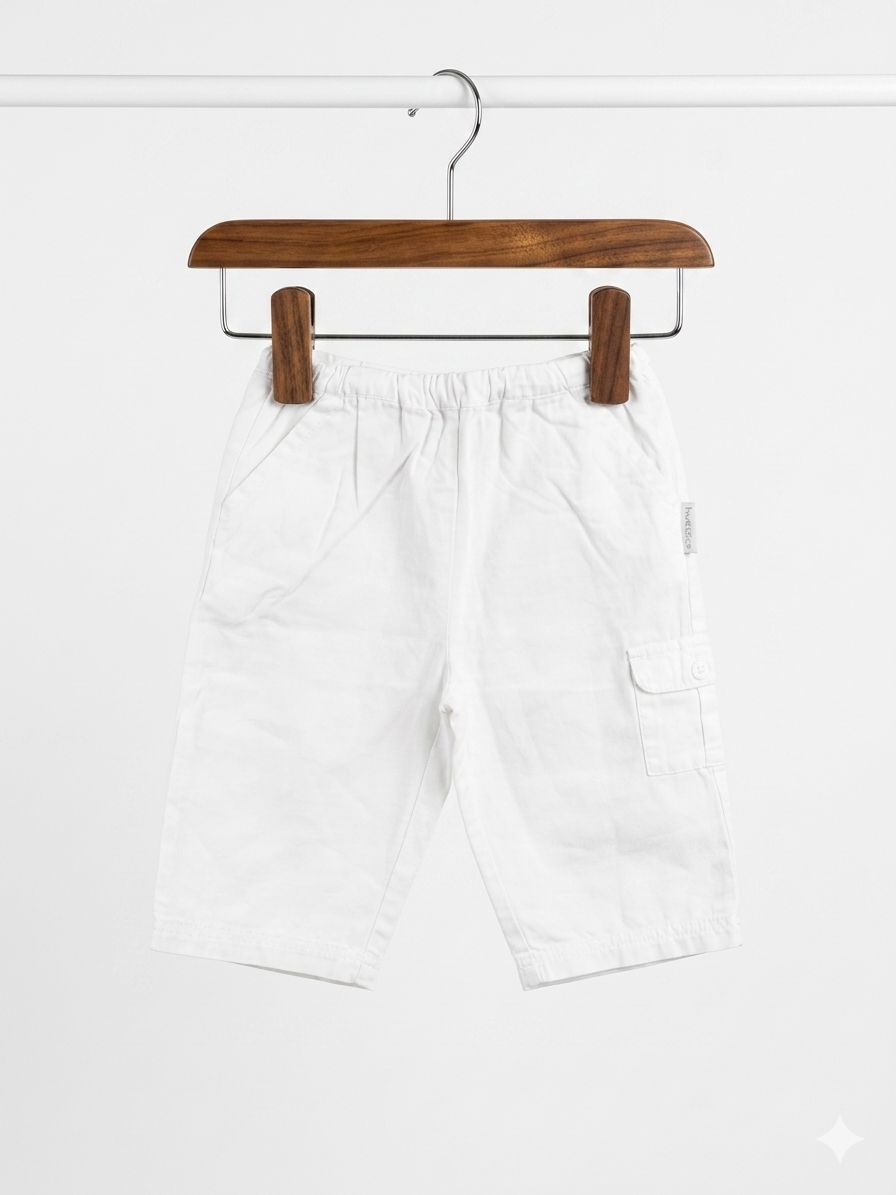 Bout'chou White Cotton Cargo Shorts - Size 6 Months (Fits 3-6 Months) AB1