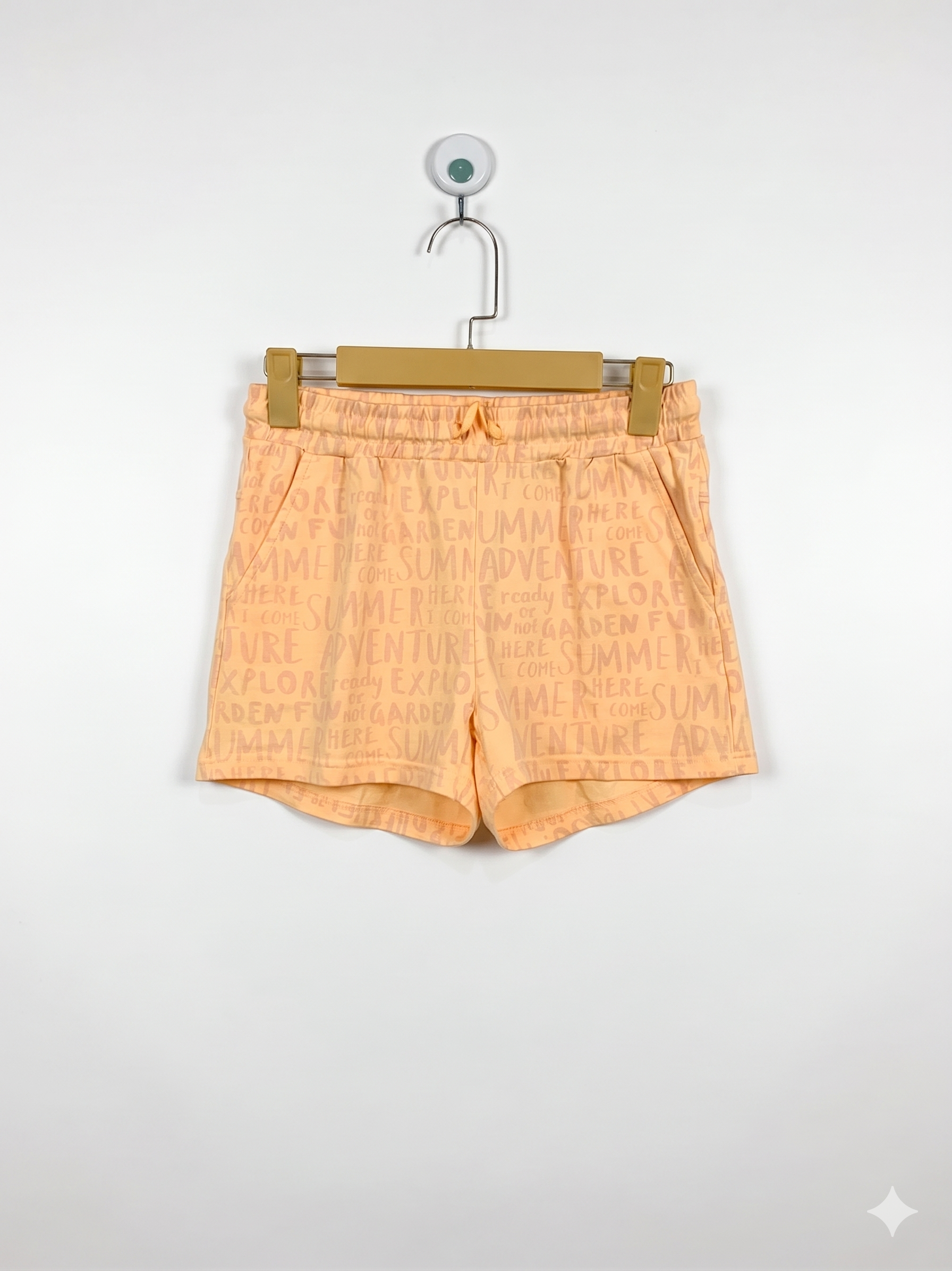 Coccodrillo Girls Pastel Orange "Summer Adventure" Knit Shorts - Size 128 CM Estimated Age 7-8 Years AB1