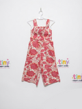 I Love Girlswear Girls Coral Red Floral Smocked Jumpsuit - Size Estimated Age 7-8 Years AB2