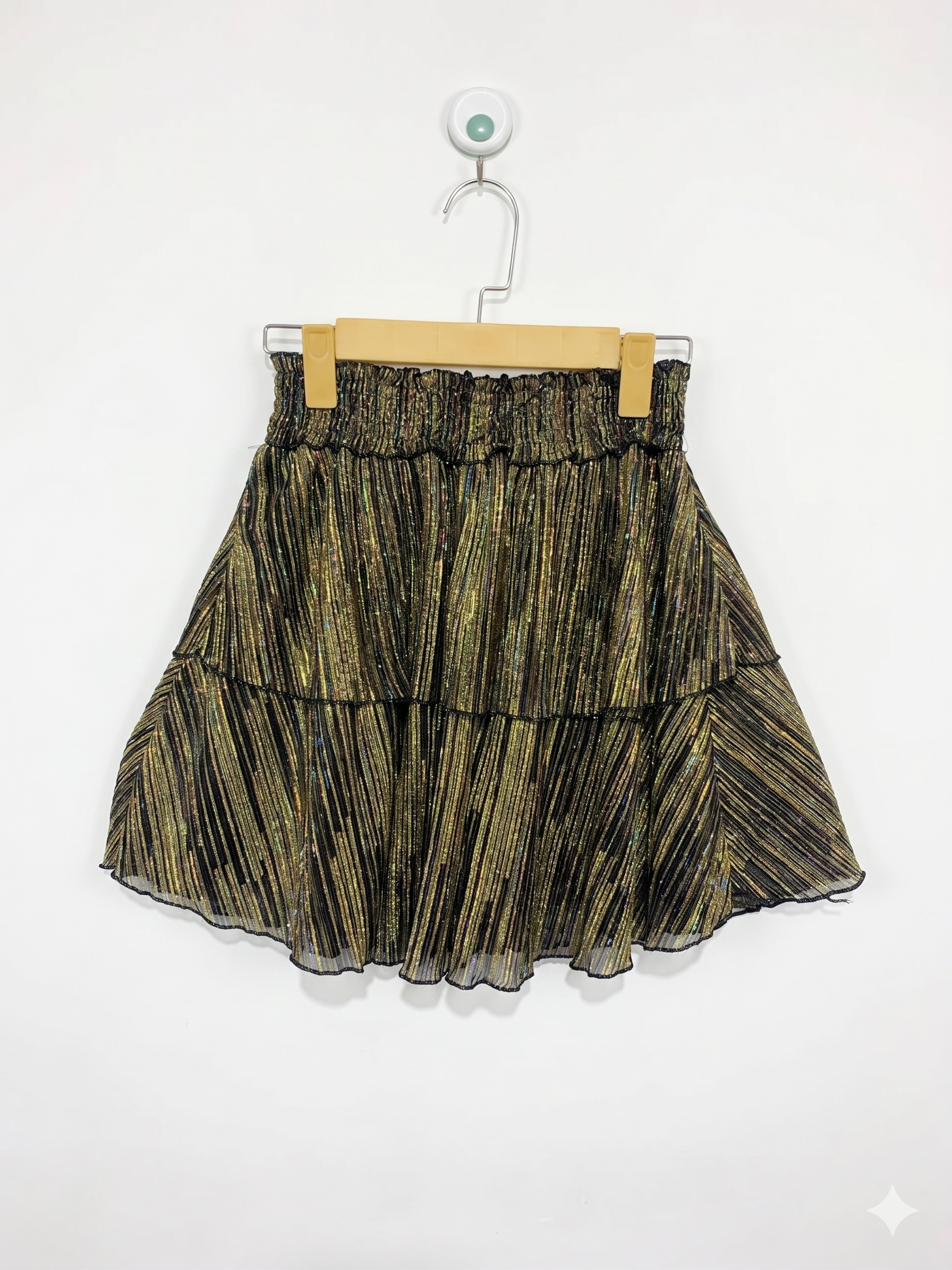 Btween Girls Metallic Gold Shimmer Tiered Ruffle Skirt - Size Estimated Age 12 Years AB1