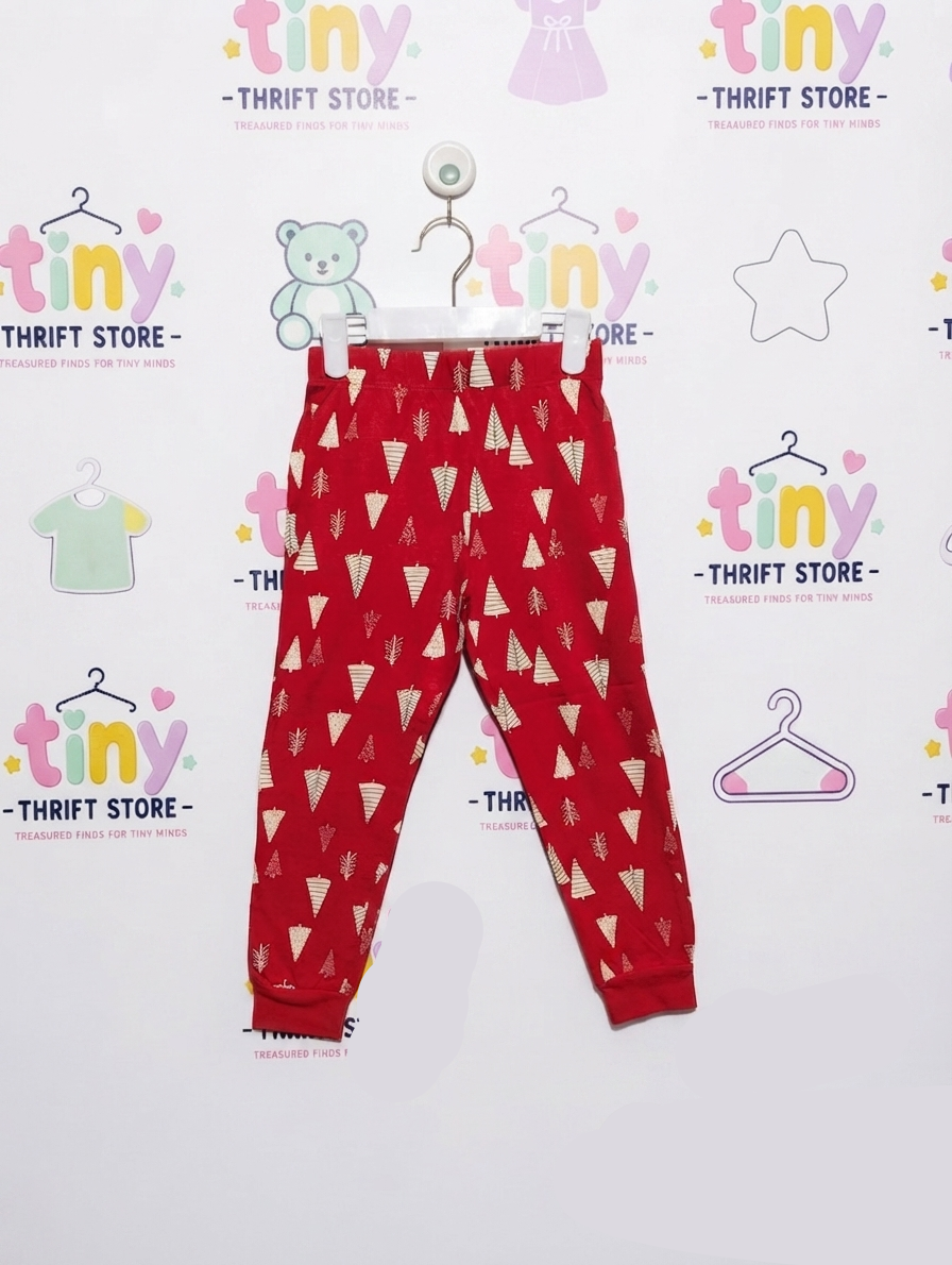 F&F Girls Red "Christmas Tree" Print Jogger Pants - Size 5-6Y Estimated Age 5-6 Years AB2
