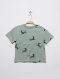 Kiabi Boys Sage Green "Wild Zebra" Print Tee - Size 114-119 CM (Estimated Age 6 Years) AB2