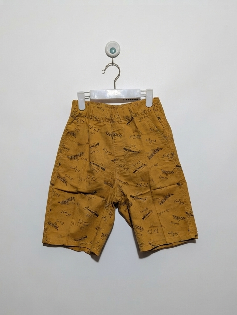 Boys Mustard Yellow "Skateboard Print" Casual Shorts - Size 140 (Estimated Age 9-10 Years) AB2
