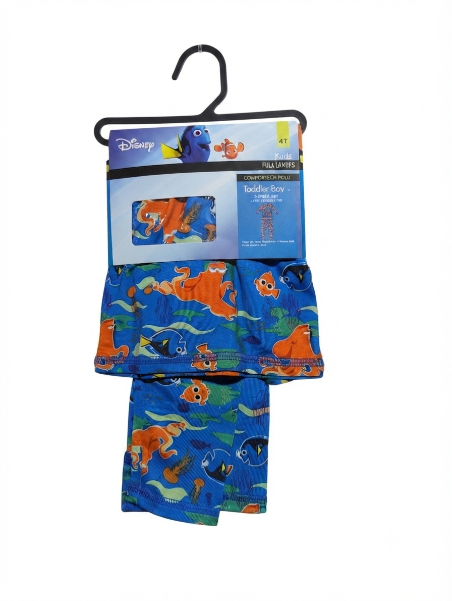 Disney / Cuddl Duds Unisex Kids Blue "Finding Nemo" Undersea Print Long Sleeve Thermal Top & Leggings Set - Size Estimated Age 4T AB2