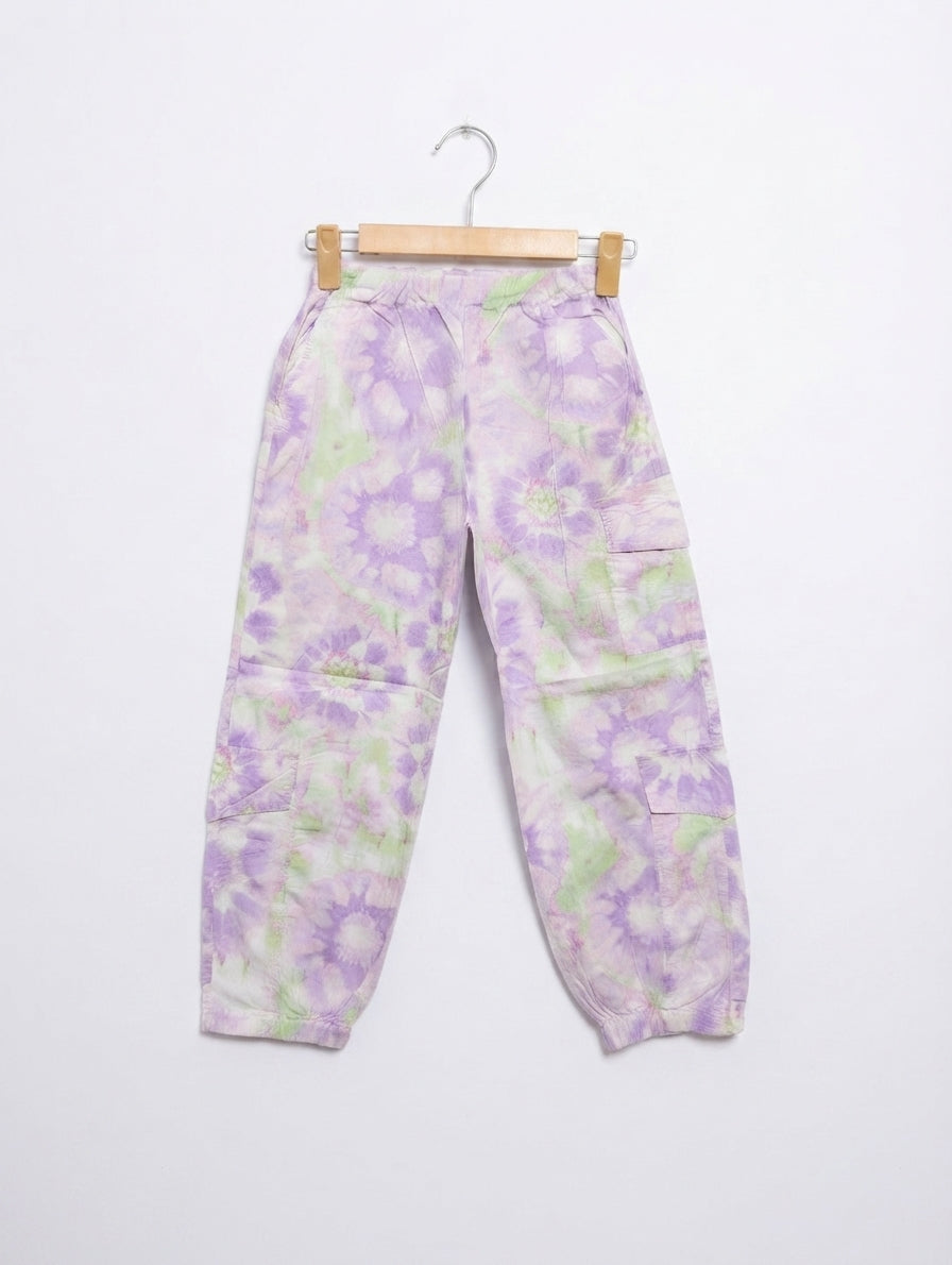 ZARA Girls Purple & Green Tie-Dye Cargo Joggers - Size 134 cm Estimated Age 9 Years AB2
