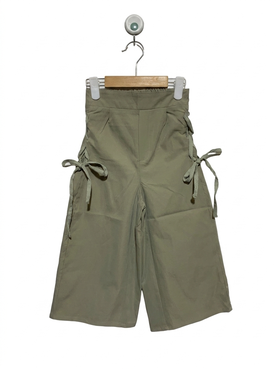 Ikka Girls Sage Green Lace-Up Wide Leg Culottes - Size Estimated Age 6–7 Years AB1