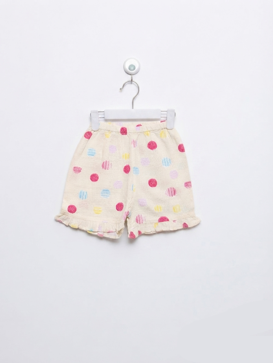 Kids Brand Girls Cream Multi-Color Polka Dot Ruffle Shorts - Size 100 Estimated Age 3-4 Years AB2