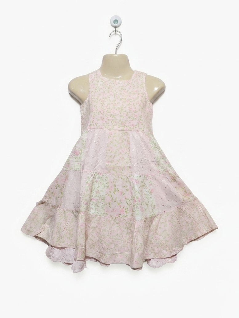 H&M Girls Pale Pink Floral Print Sleeveless Dress - Size Estimated Age 6-7Y AB2