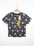 Primark Girls Charcoal Grey Celestial "Sun & Moon" Graphic Tee - Size Estimated Age 9-10 Years AB1