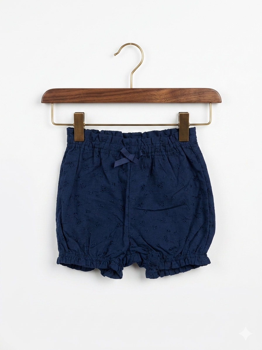 ELFINDOLL CLASSIC Girls Navy Blue Embroidered Eyelet Bloomers - Size 95 (Estimated 2-3 Years) AB1