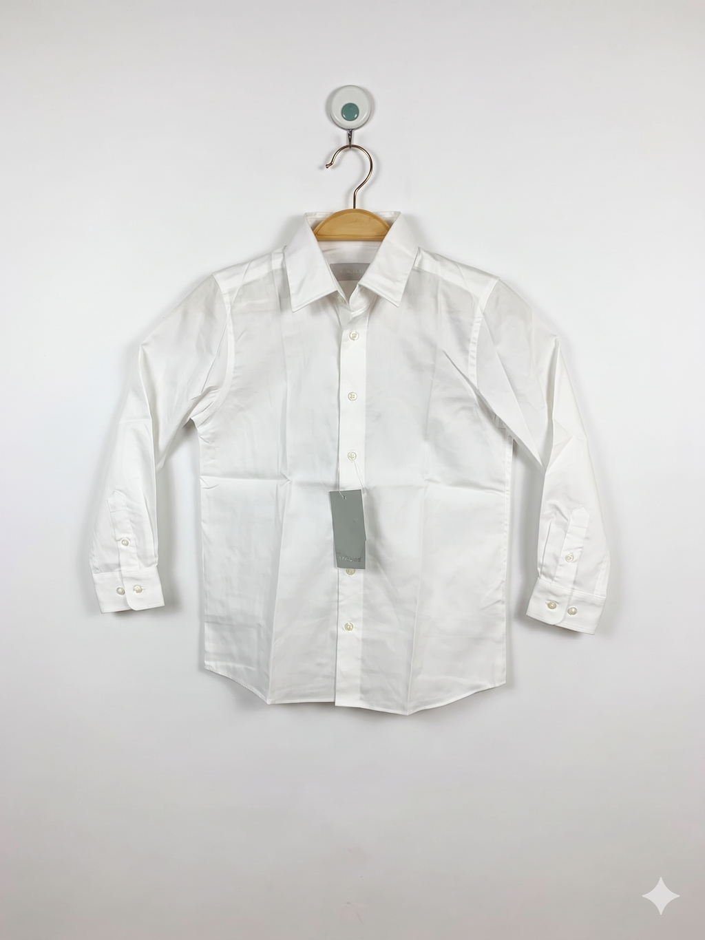 Nordstrom Boys Classic White Long-Sleeve Button-Down Dress Shirt - Size Estimated Age 7 Years AB1