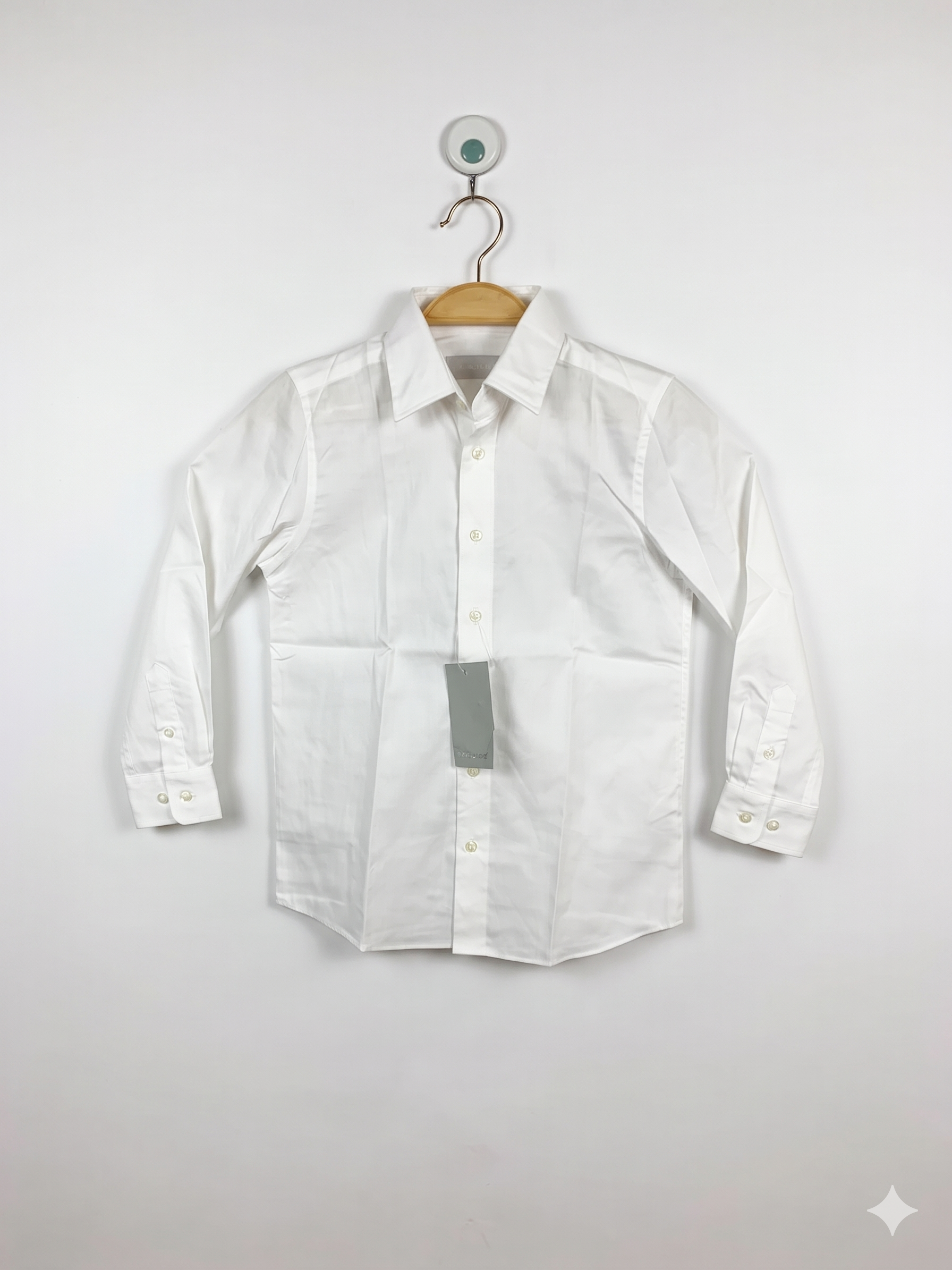 Nordstrom Boys Classic White Long-Sleeve Button-Down Dress Shirt - Size Estimated Age 7 Years AB1