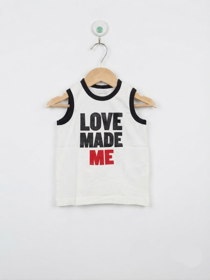 H&M Boys White and Black "LOVE MADE ME" Snatched Tank Top - Size 80 Estimated Age 9-12 Months AB2