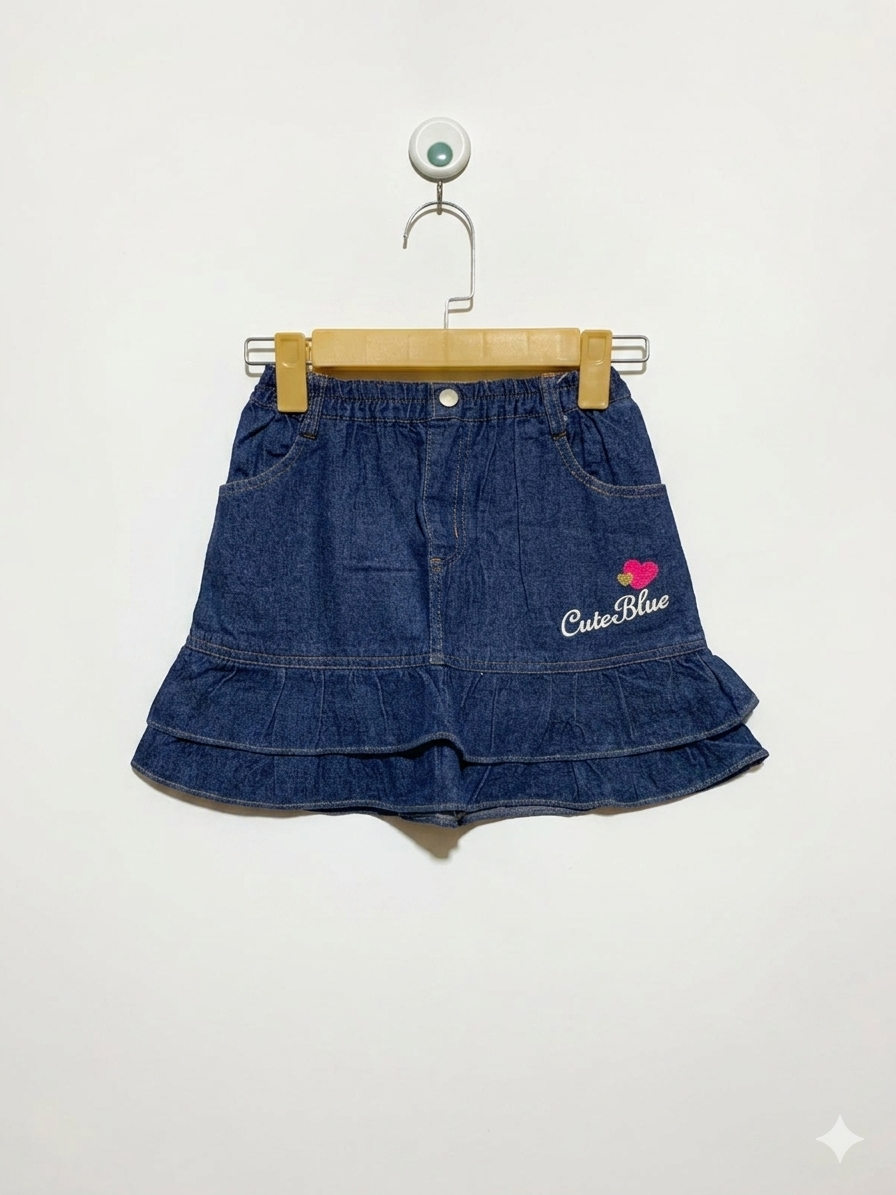 Cute Blue Girls Indigo Denim Tiered Ruffle Skirt - Size Estimated Age 6–7 Years AB1