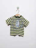 ZA Baby Boys Green & White Striped "Toys World" Graphic Short Sleeve Tee - Size 6-12M Estimated Age 6-12 Months AB2
