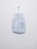 Boutique Collection Baby Girls Light Blue Seersucker "Tulip Appliqué" Cross-Back Romper - Size Estimated Age 9-12 Months AB2