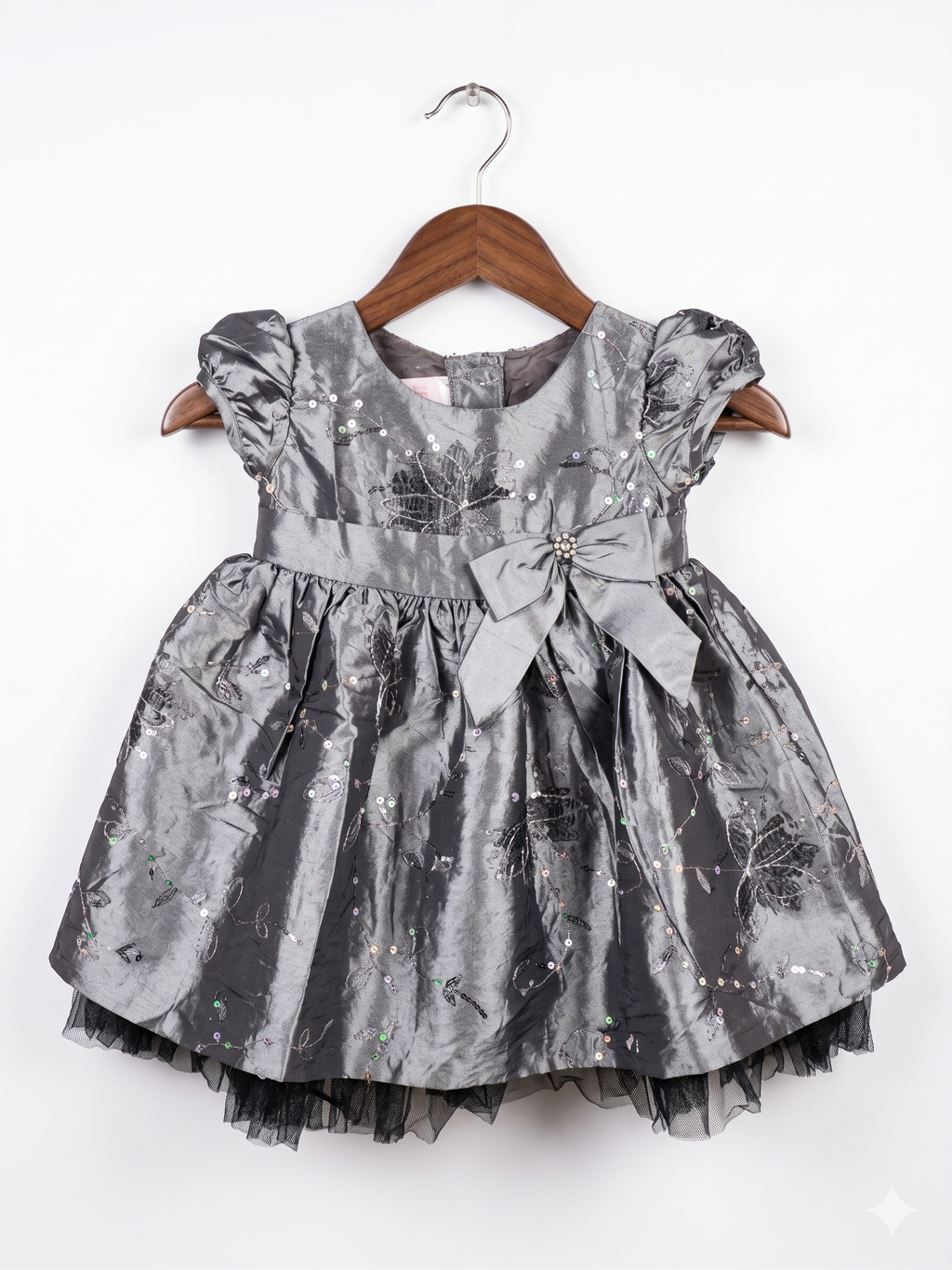 La Princess Charcoal Gray Sequin Floral Party Dress - Size 18M (Estimated for 1.5 Years Old) AB1
