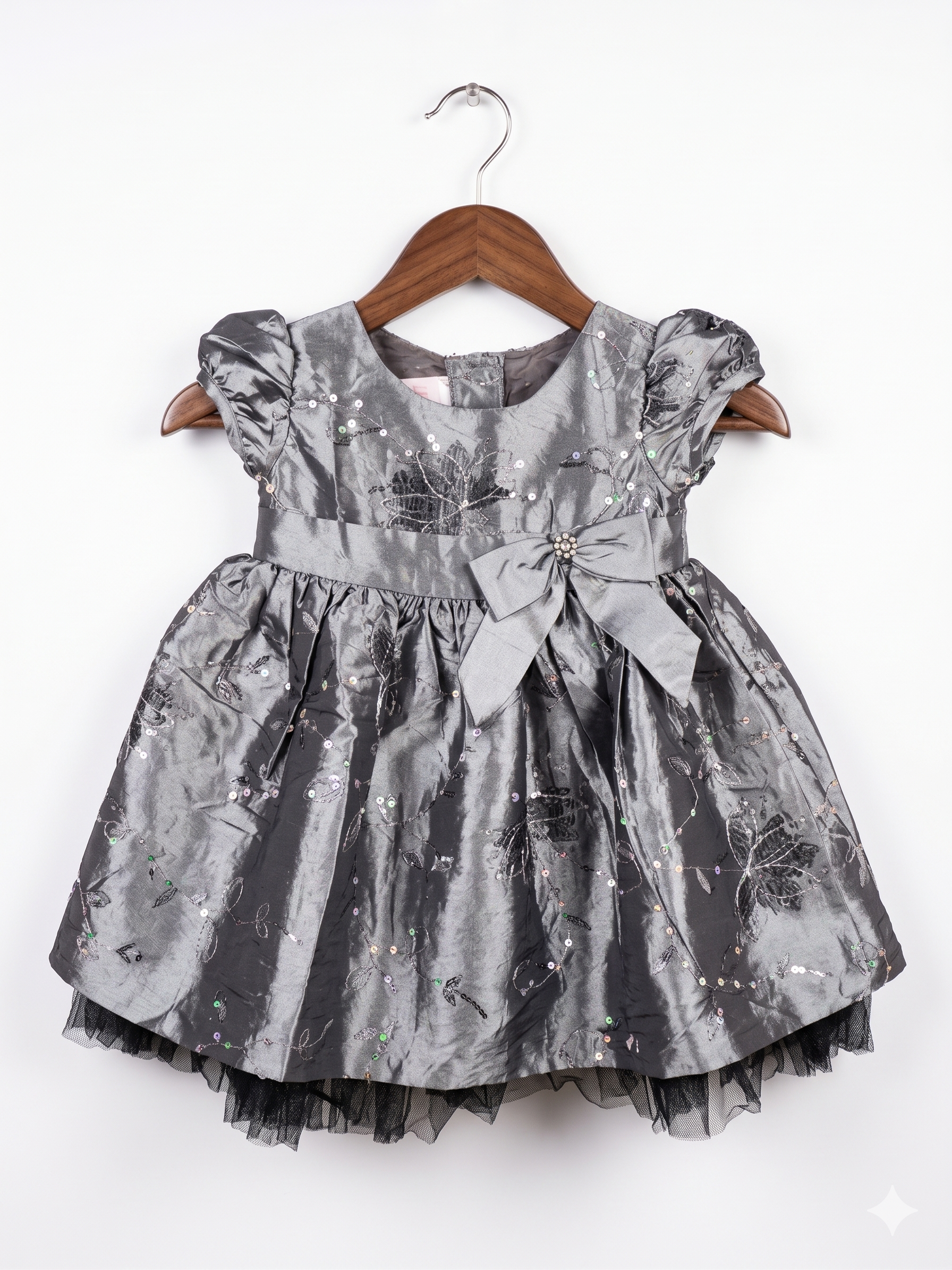 La Princess Charcoal Gray Sequin Floral Party Dress - Size 18M (Estimated for 1.5 Years Old) AB1