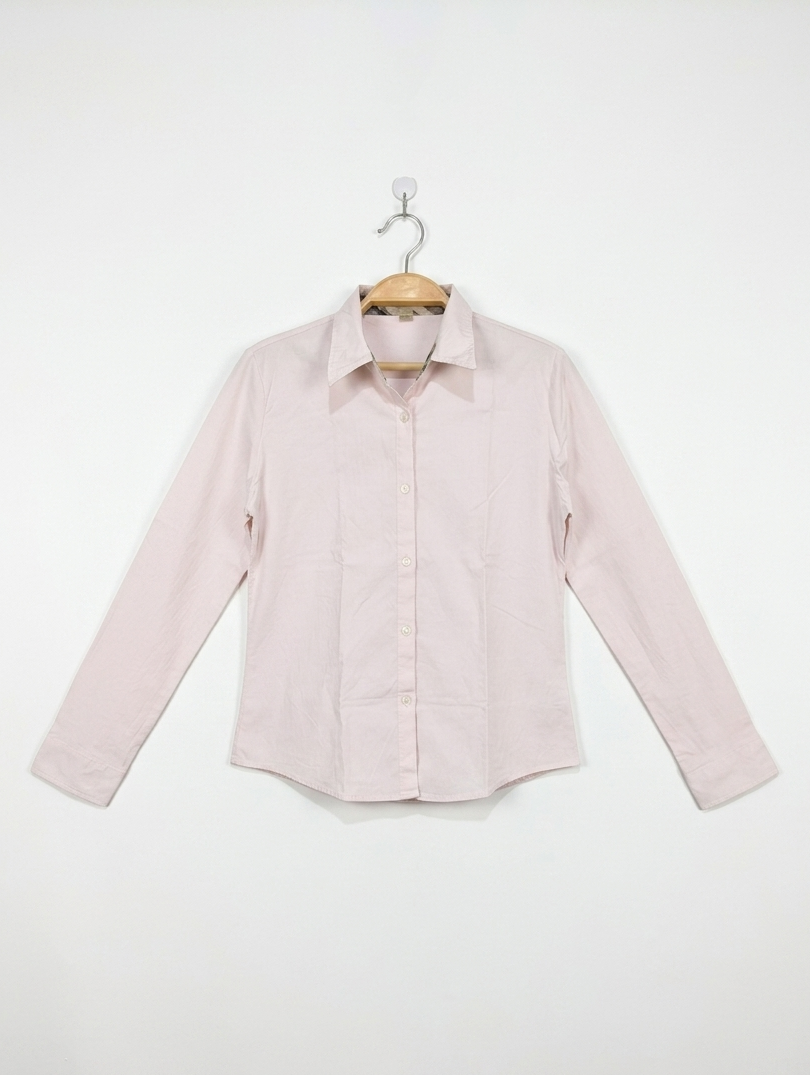 Burberry Girls Light Pink Classic Long Sleeve Button-Down Shirt - Size Estimated Age 12 Years AB2
