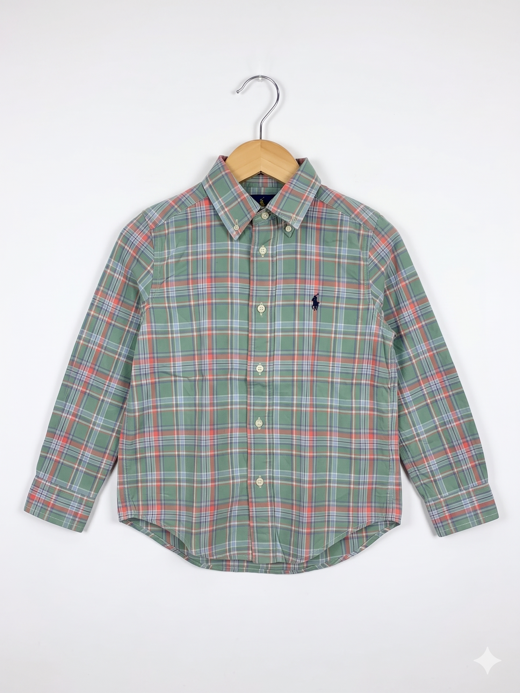 Ralph Lauren Kids Classic Plaid Long Sleeve Cotton Button-Down Shirt - Size 5 AB1