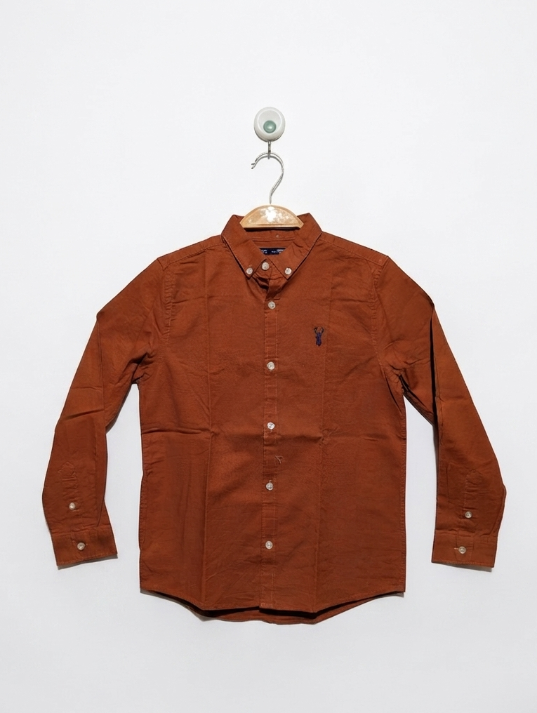 Next Boys Rust Orange Long-Sleeve Button-Down Shirt - Size Estimated Age 9 Years AB2