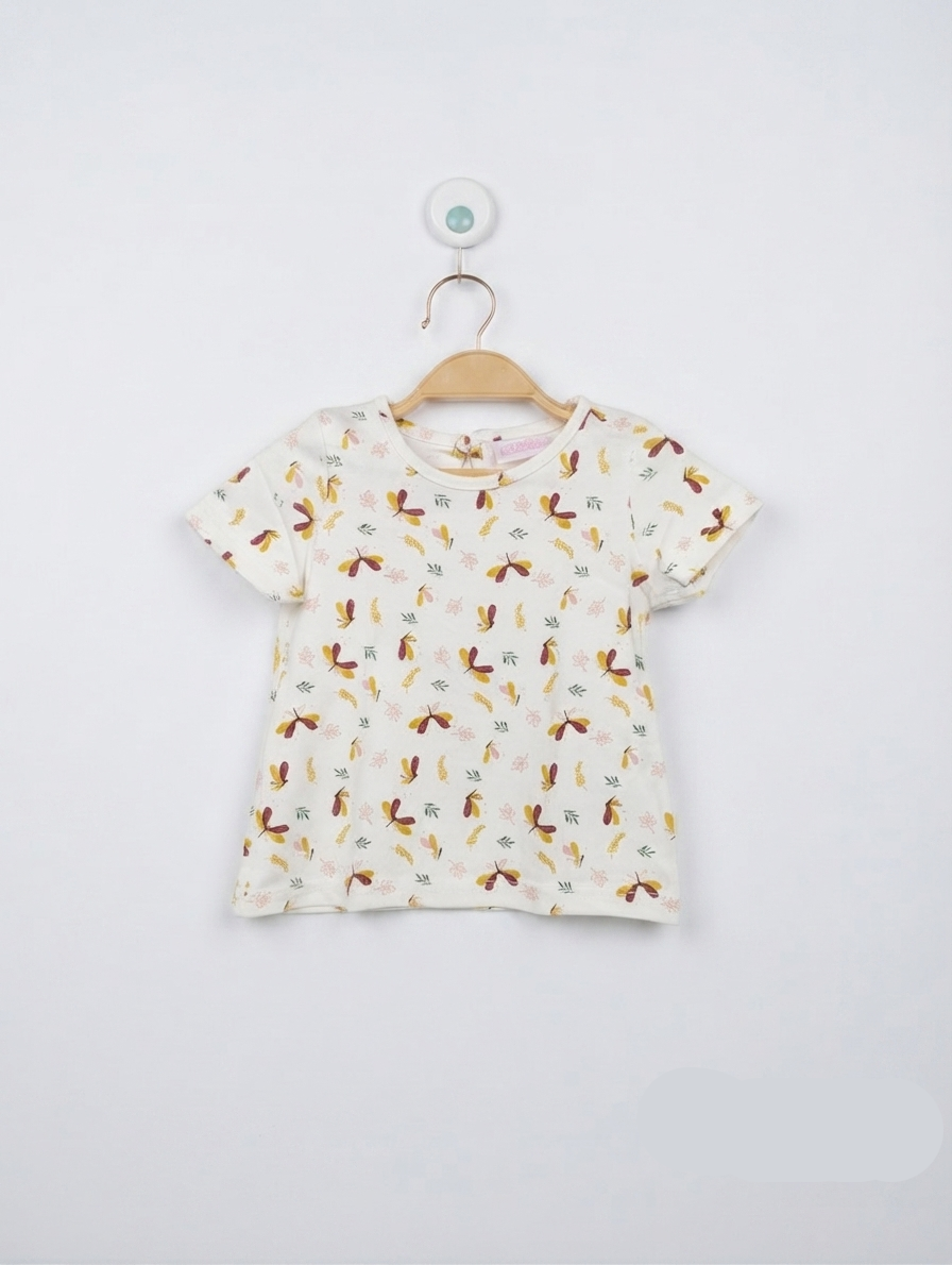 So Cute Baby Girls Off-White Butterfly Print Short Sleeve Tee - Size 80 cm Estimated Age 9-12 Months AB2