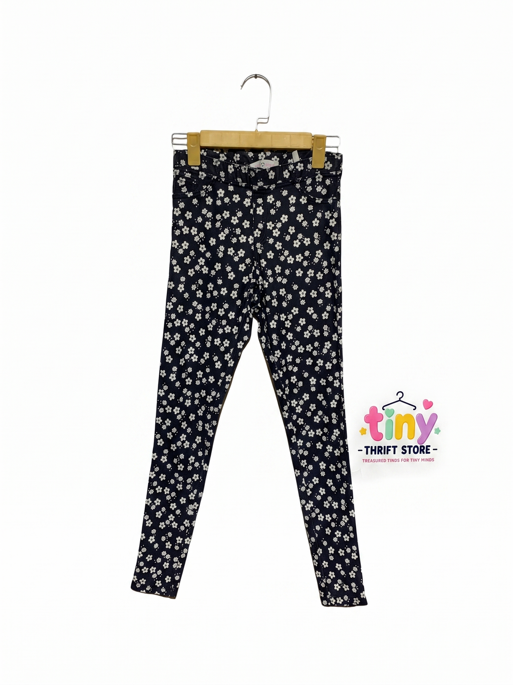 H&M Girls Black and White Daisy Print Denim Jeggings - Size 11-12Y Estimated Age 11-12 Years AB1