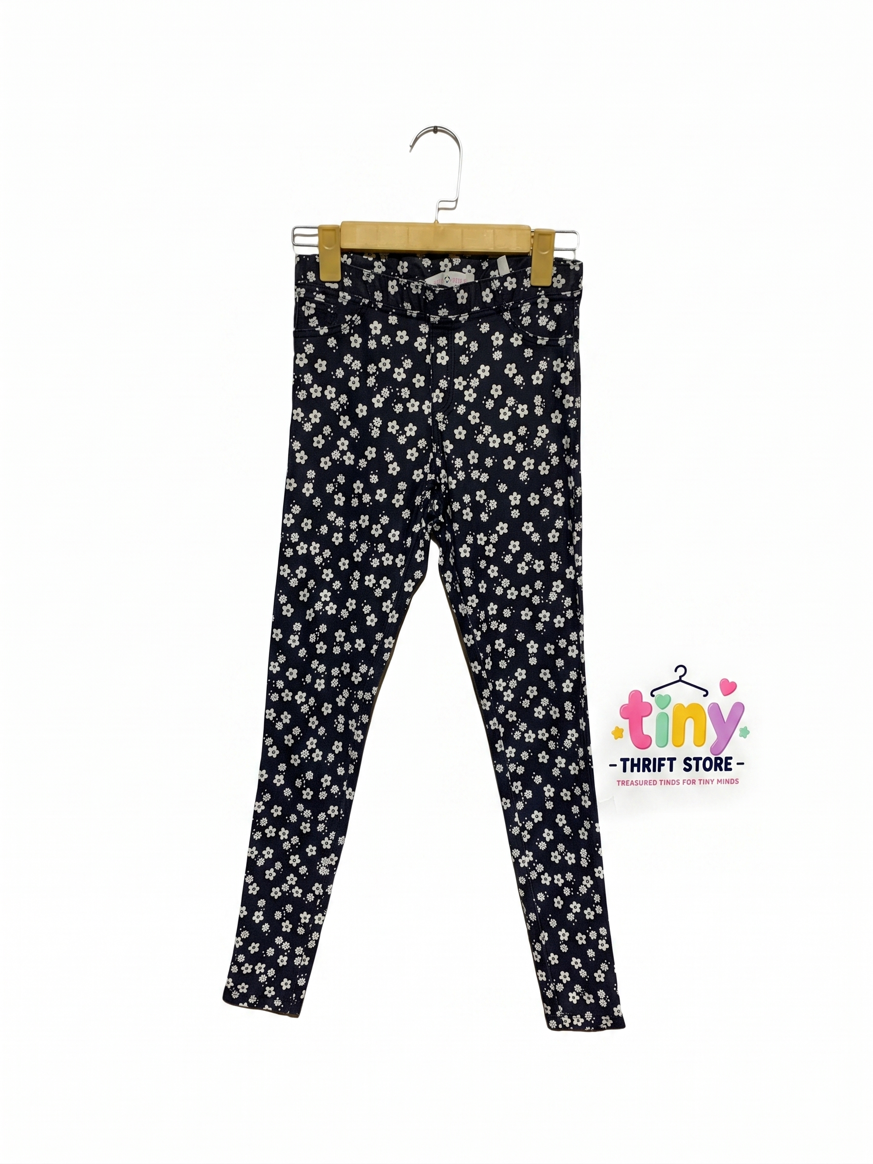 H&M Girls Black and White Daisy Print Denim Jeggings - Size 11-12Y Estimated Age 11-12 Years AB1