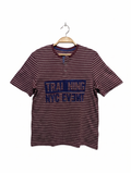 Orchestra Boys Maroon & White Striped "TRAINING NYC EVENT" Henley Short Sleeve Tee - Size Estimated Age 14 Years AB1