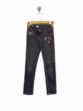 Here + There Girls Charcoal Grey Floral Embroidered "Cool by C&A" Slim Jeans - Size Estimated Age 8-9 Years AB1