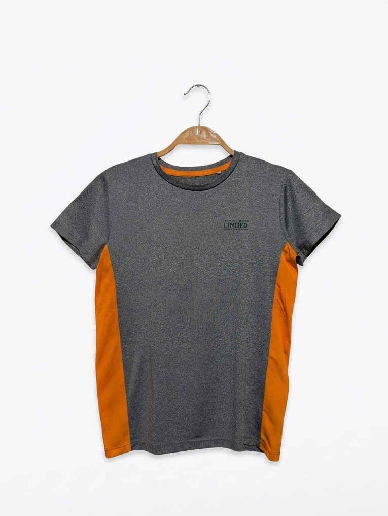 Yigga Girls Grey & Orange "Active Limited" Sporty Tee - Size 8-10 Years (Estimated Age 9-10 Years) AB2