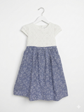 Topolino Girls White Eyelet & Blue Butterfly Cotton Dress - Size Estimated Age 8 Years AB1