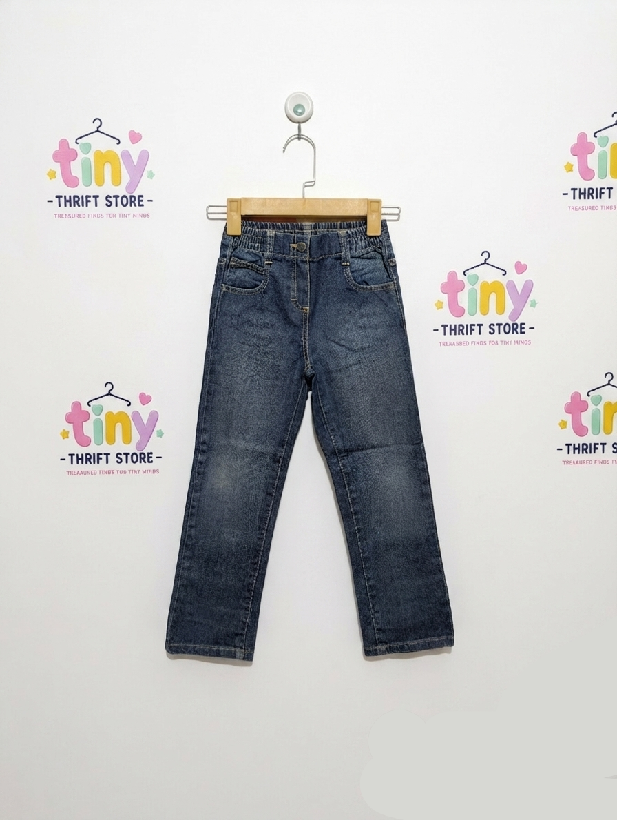 H&M Girls Dark Wash Denim Jeans with Heart Embroidery - Size 116 Estimated Age 5-6 Years AB2