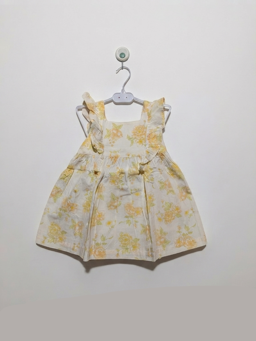 H&M Girls White and Yellow "Sunshine Floral" Ruffle Sundress - Size Estimated Age 1.5-2 Years AB2