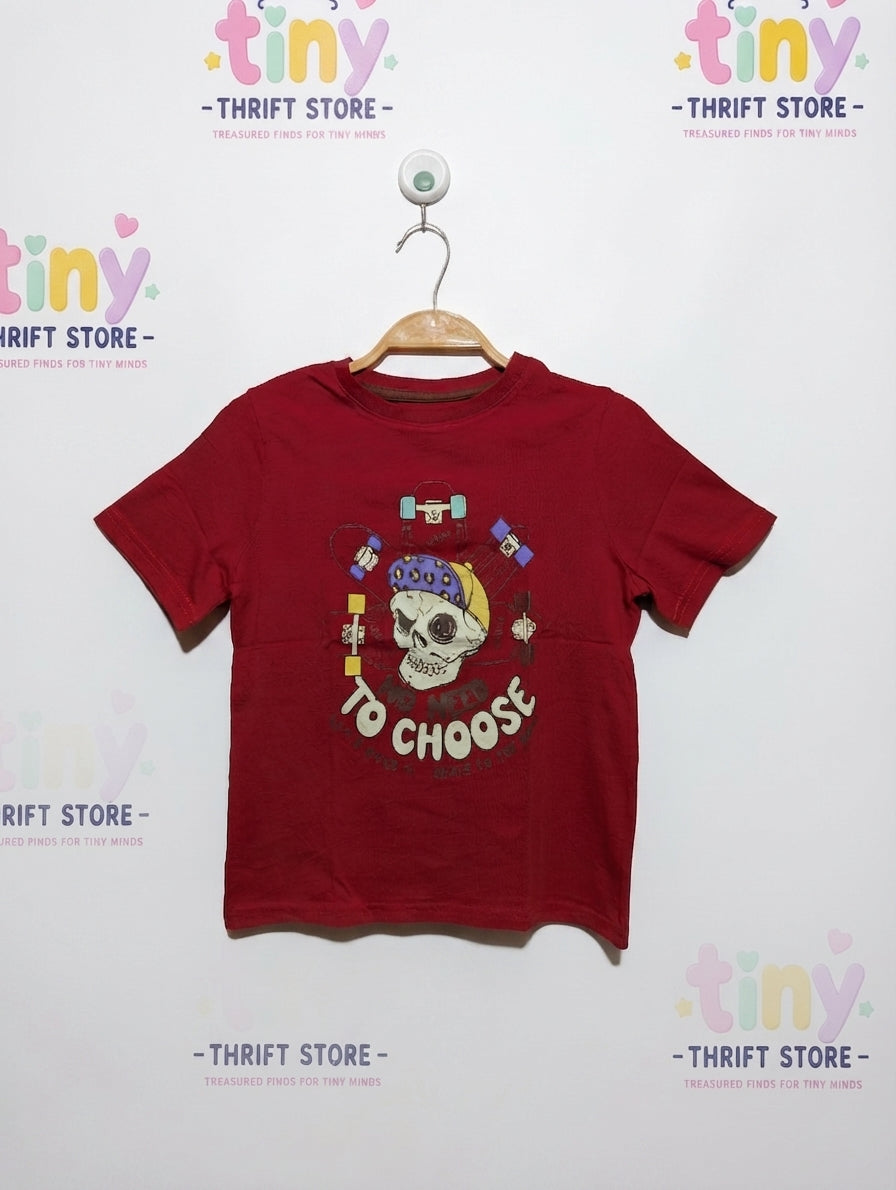 Kiabi Boys Red "No Need To Choose" Skateboard Graphic Tee - Size Estimated Age 10 Years AB2