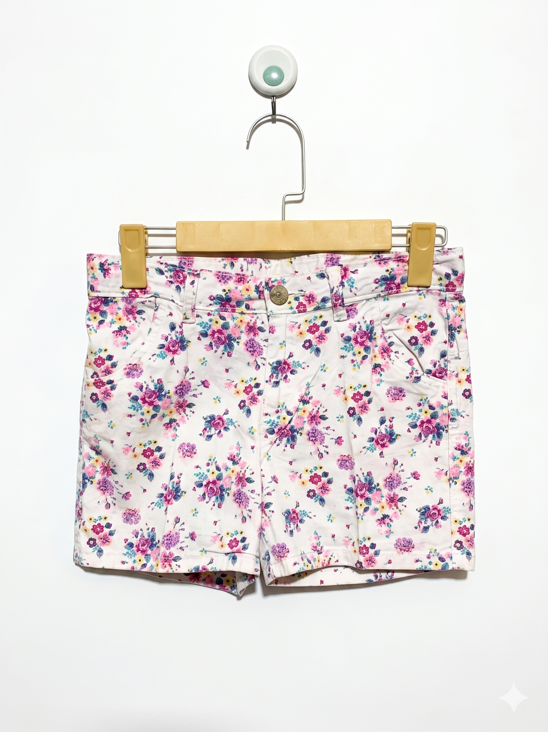 Wonder Nation Girls White Vibrant Floral Print Denim Shorts - Size Estimated Age 10-12 Years AB1