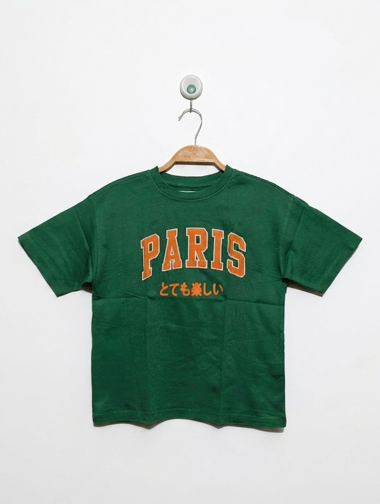 Zara Boys Green "Paris" Graphic Tee - Size 7 Estimated Age 7 Years AB2